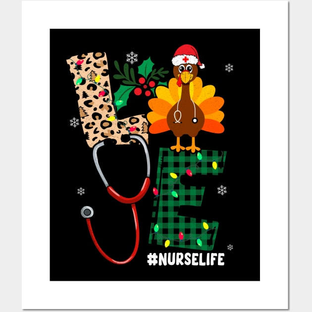 Leopard Plaid Christmas Nurse Life Thanksgiving Turkey Xmas Wall Art by Sandra Holloman